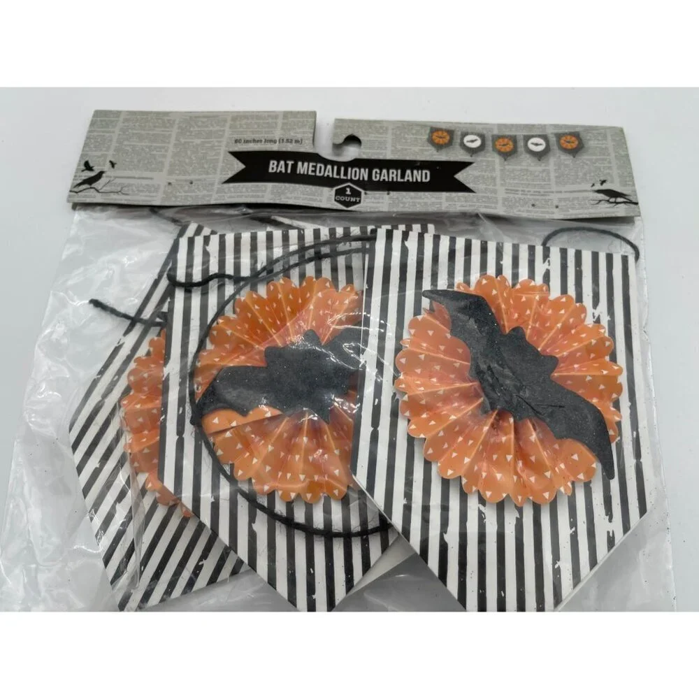 Lot of 3 Halloween Banners Garland Orange & Black Thrills & Chills Gothic Decor